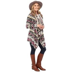 Lucky Brand Open Front S Intarsia Shawl Cotton Heavy Knit Cardigan Boho  Aztec